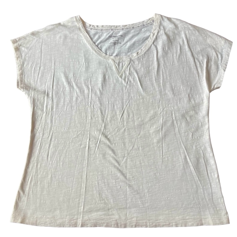 Womens Liz Claiborne Active White XL Tee Short Sleeve Round Neck